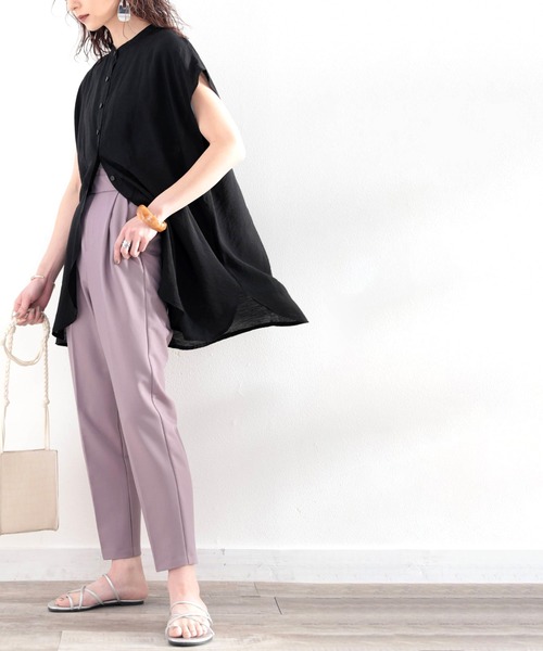 classicalelf（クラシカルエルフ）の「てろん、ふんわり素材。シアー素材バンドカラーシャツ。（シャツ/ブラウス・レディース・ホワイト/ブラック/モカ/ライトベージュ/ライトカーキ・MEDIUM/LARGE/X-LARGE/SMALL）」の17枚目の写真