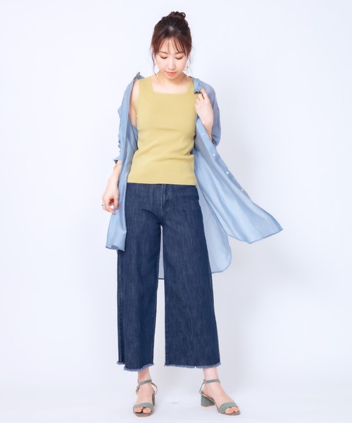 JETSET SOLO PLUS (ジェットセットソロプラス)の「ゴム地ニットスクエアタンクトップ(ニット/セーター・レディース・ブラック/グレイッシュベージュ/ライム・FREE)」の9枚目の写真