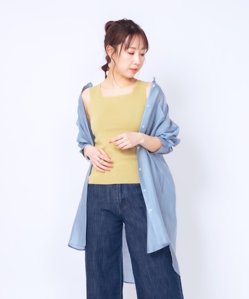 JETSET SOLO PLUS (ジェットセットソロプラス)の「ゴム地ニットスクエアタンクトップ(ニット/セーター・レディース・ブラック/グレイッシュベージュ/ライム・FREE)」の8枚目の写真