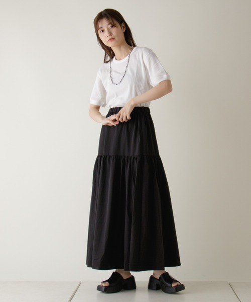 Kastane(カスタネ)の「タイプライターストレッチティアードスカート(スカート・レディース・ブラック/サックスブルー/イエロー・FREE)」の6枚目の写真