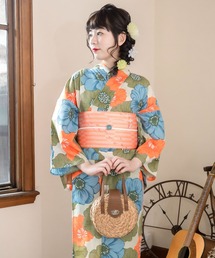 kimonomachi | レディース 浴衣 ２点セット 高機能ポリエステル浴衣2点セット (浴衣+半幅帯) 吸水速乾 モダン柄系　朝顔、ポピー柄 KIMONOMACHI オリジナル(浴衣)