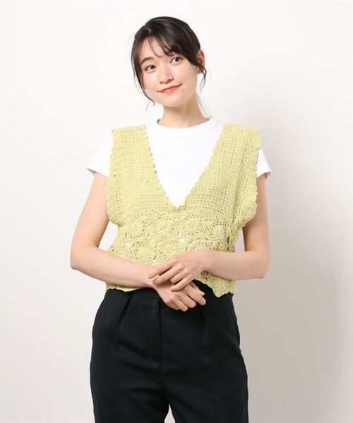 ehka sopo（エヘカソポ）の「かぎ針編みビスチェ（ニット/セーター・レディース・キナリ/ブラウン/グリーン・ﾌﾘ-）」の3枚目の写真