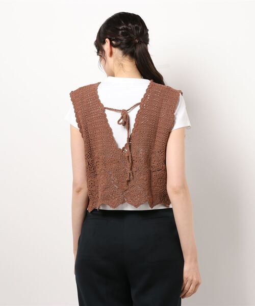 ehka sopo（エヘカソポ）の「かぎ針編みビスチェ（ニット/セーター・レディース・キナリ/ブラウン/グリーン・ﾌﾘ-）」の5枚目の写真