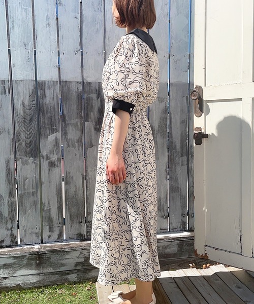 Hamble by Par Avion（ハンブルバイパラビオン）の「リボン柄レトロOP（ワンピース・レディース・オフホワイト/ブラック・ONESIZE）」の7枚目の写真