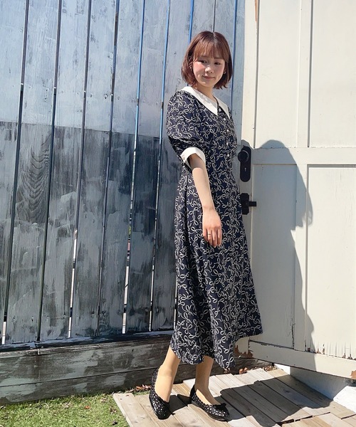 Hamble by Par Avion（ハンブルバイパラビオン）の「リボン柄レトロOP（ワンピース・レディース・オフホワイト/ブラック・ONESIZE）」の11枚目の写真