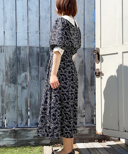 Hamble by Par Avion（ハンブルバイパラビオン）の「リボン柄レトロOP（ワンピース・レディース・オフホワイト/ブラック・ONESIZE）」の12枚目の写真