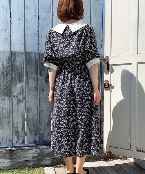 Hamble by Par Avion（ハンブルバイパラビオン）の「リボン柄レトロOP（ワンピース・レディース・オフホワイト/ブラック・ONESIZE）」の13枚目の写真