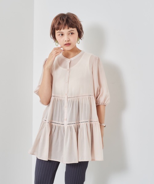 cepo（セポ）の「シアーティアードブラウス（シャツ/ブラウス・レディース・ブラック/オフホワイト/ピンク・M）」の3枚目の写真