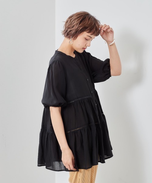 cepo（セポ）の「シアーティアードブラウス（シャツ/ブラウス・レディース・ブラック/オフホワイト/ピンク・M）」の2枚目の写真