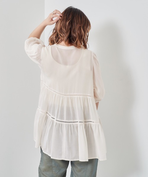 cepo（セポ）の「シアーティアードブラウス（シャツ/ブラウス・レディース・ブラック/オフホワイト/ピンク・M）」の12枚目の写真