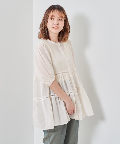 cepo（セポ）の「シアーティアードブラウス（シャツ/ブラウス・レディース・ブラック/オフホワイト/ピンク・M）」の4枚目の写真