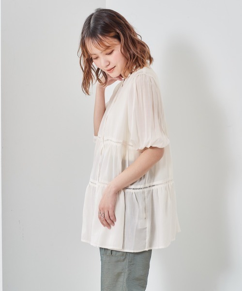 cepo（セポ）の「シアーティアードブラウス（シャツ/ブラウス・レディース・ブラック/オフホワイト/ピンク・M）」の16枚目の写真