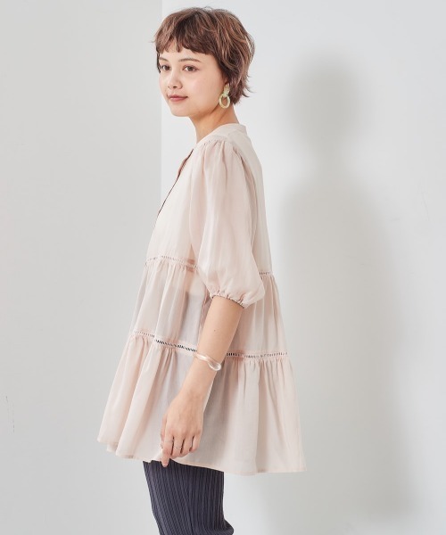 cepo（セポ）の「シアーティアードブラウス（シャツ/ブラウス・レディース・ブラック/オフホワイト/ピンク・M）」の5枚目の写真