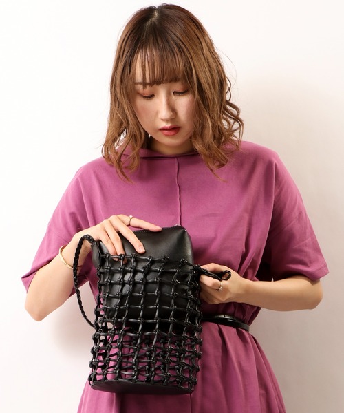 FUNALIVE（ファンアライブ）の「【je crois soi】手編みブロックメッシュバッグ（ショルダーバッグ・レディース・ブラック/イエロー/グリーン/ラベンダー・FREE）」の11枚目の写真