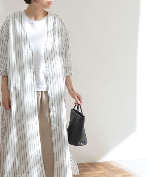 FORK&SPOON(フォークアンドスプーン)の「FORK&SPOON リネン混ガウンワンピース(ワンピース・レディース・ストライプ/ネイビー・ONE)」の1枚目の写真