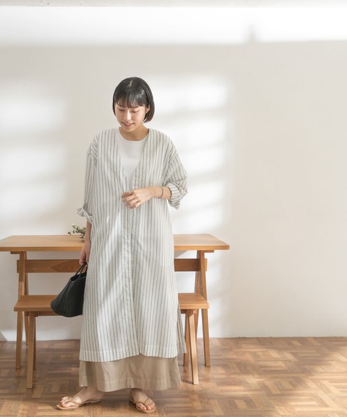 FORK&SPOON(フォークアンドスプーン)の「FORK&SPOON リネン混ガウンワンピース(ワンピース・レディース・ストライプ/ネイビー・ONE)」の7枚目の写真