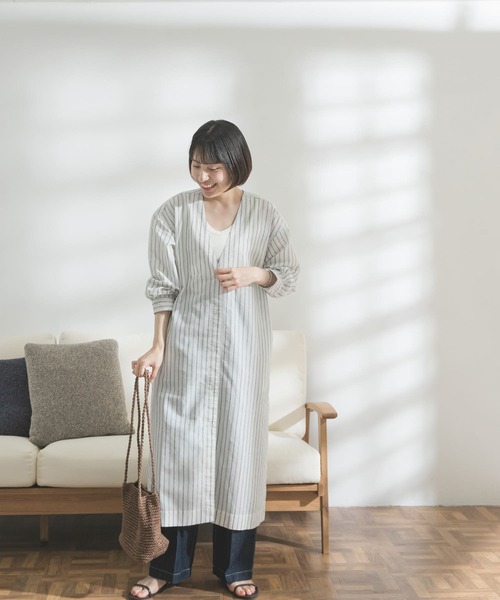 FORK&SPOON(フォークアンドスプーン)の「FORK&SPOON リネン混ガウンワンピース(ワンピース・レディース・ストライプ/ネイビー・ONE)」の14枚目の写真