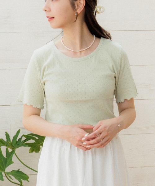 flower（フラワー）の「プチレースTシャツ（Tシャツ/カットソー・レディース・ブラウン/アイボリー/グリーン・FREE）」の3枚目の写真