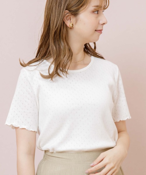 flower（フラワー）の「プチレースTシャツ（Tシャツ/カットソー・レディース・ブラウン/アイボリー/グリーン・FREE）」の2枚目の写真