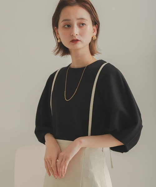 SENSE OF PLACE by URBAN RESEARCH（センスオブプレイスバイアーバンリサーチ）の「コクーンタックスリーブカットトップ（Tシャツ/カットソー・レディース・ブラック/アイボリー・ONE）」の4枚目の写真