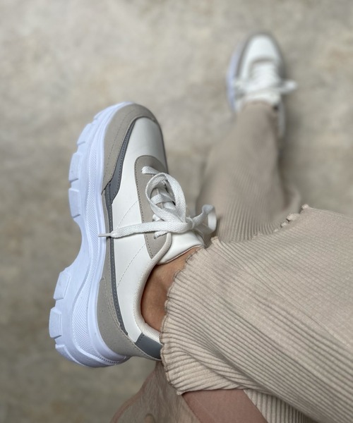 R&E(アールアンドイー)の「【R&E】厚底ダッドスニーカー(スニーカー・レディース・ホワイト/ベージュ・S/M/L/LL)」の12枚目の写真