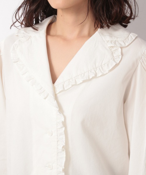 LOWRYS FARM（ローリーズファーム）の「テーラーフリルカラーシャツＬＳ　215274（シャツ/ブラウス・レディース・ブラック/オフホワイト/グレー・FREE）」の7枚目の写真