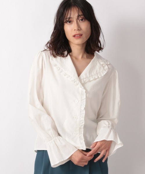 LOWRYS FARM（ローリーズファーム）の「テーラーフリルカラーシャツＬＳ　215274（シャツ/ブラウス・レディース・ブラック/オフホワイト/グレー・FREE）」の13枚目の写真