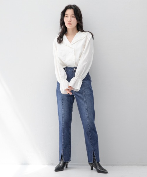 LOWRYS FARM（ローリーズファーム）の「テーラーフリルカラーシャツＬＳ　215274（シャツ/ブラウス・レディース・ブラック/オフホワイト/グレー・FREE）」の16枚目の写真