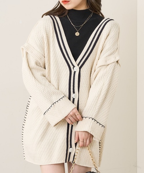 Chico(チコ)の「袖取り外し2wayラインカーデ(カーディガン/ボレロ・レディース・ブラック/グレー/アイボリー/ブラウン・FREE)」の2枚目の写真