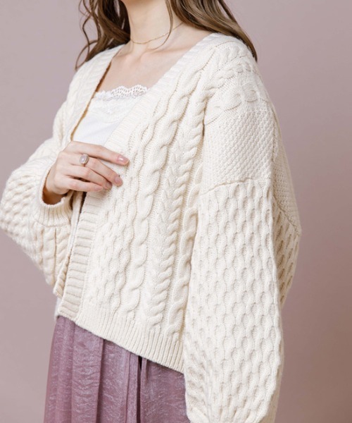 flower（フラワー）の「スウィートアランカーディガン（カーディガン/ボレロ・レディース・ブラウン/アイボリー・FREE）」の6枚目の写真