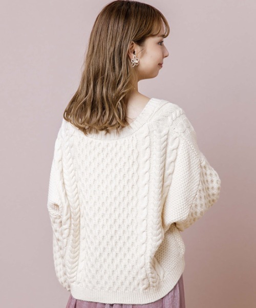 flower（フラワー）の「スウィートアランカーディガン（カーディガン/ボレロ・レディース・ブラウン/アイボリー・FREE）」の9枚目の写真