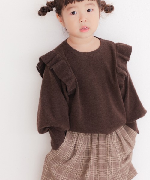 LOWRYS FARM（ローリーズファーム）の「コンパクトフリルニットＬＳ　215136（ニット/セーター・キッズ・アイボリー/ブラウン/ブルー・110cm/120cm/130cm）」の3枚目の写真