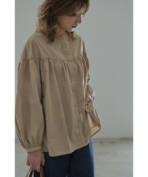 Fashion Letter（ファッションレター）の「スイッチングAラインボリュームブラウス（シャツ/ブラウス・レディース・ブラック/ベージュ/ブラウン/オフホワイト・M）」の4枚目の写真