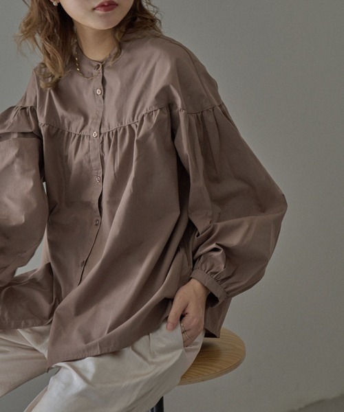 Fashion Letter（ファッションレター）の「スイッチングAラインボリュームブラウス（シャツ/ブラウス・レディース・ブラック/ベージュ/ブラウン/オフホワイト・M）」の3枚目の写真