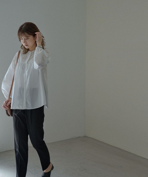 Fashion Letter（ファッションレター）の「スイッチングAラインボリュームブラウス（シャツ/ブラウス・レディース・ブラック/ベージュ/ブラウン/オフホワイト・M）」の5枚目の写真