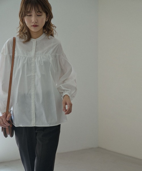 Fashion Letter（ファッションレター）の「スイッチングAラインボリュームブラウス（シャツ/ブラウス・レディース・ブラック/ベージュ/ブラウン/オフホワイト・M）」の12枚目の写真