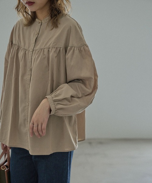 Fashion Letter（ファッションレター）の「スイッチングAラインボリュームブラウス（シャツ/ブラウス・レディース・ブラック/ベージュ/ブラウン/オフホワイト・M）」の17枚目の写真