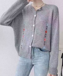 花柄刺繍ニットカーディガン