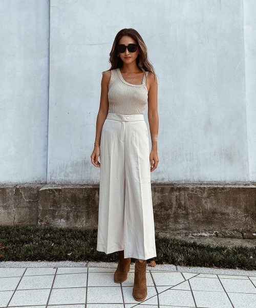 esutoreja（エストレジャ）の「アシンメトリーショルダーリブタンクトップ（タンクトップ・レディース・ベージュ/ブラック/ホワイト・FREE）」の7枚目の写真