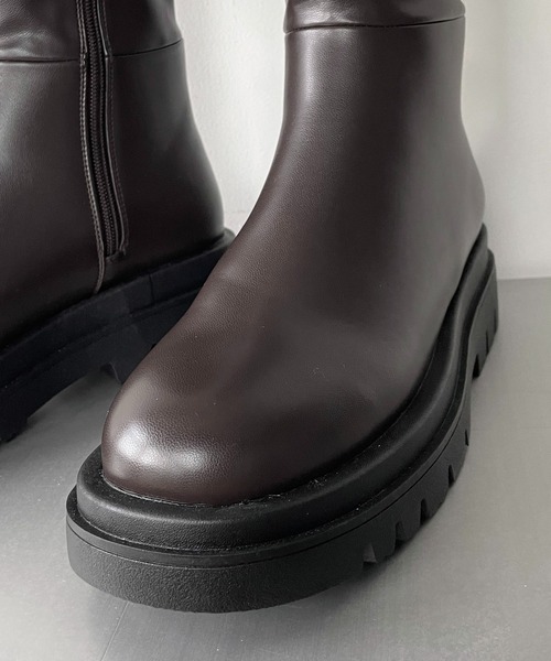 AS KNOW AS PINKY（アズノゥアズピンキー）の「2段ソール風ロングブーツ（ブーツ・レディース・ブラック/ダークブラウン・M/L）」の5枚目の写真