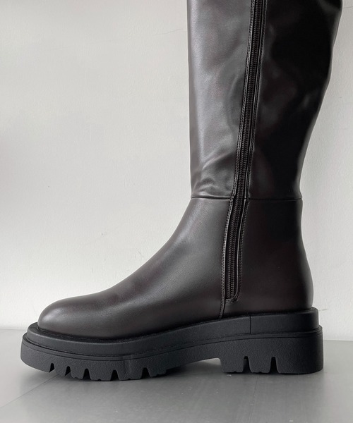 AS KNOW AS PINKY（アズノゥアズピンキー）の「2段ソール風ロングブーツ（ブーツ・レディース・ブラック/ダークブラウン・M/L）」の7枚目の写真