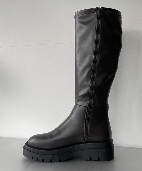 AS KNOW AS PINKY（アズノゥアズピンキー）の「2段ソール風ロングブーツ（ブーツ・レディース・ブラック/ダークブラウン・M/L）」の9枚目の写真