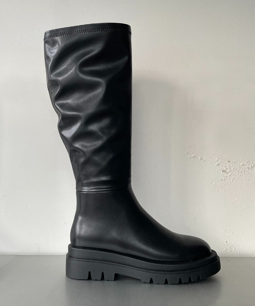 AS KNOW AS PINKY（アズノゥアズピンキー）の「2段ソール風ロングブーツ（ブーツ・レディース・ブラック/ダークブラウン・M/L）」の3枚目の写真