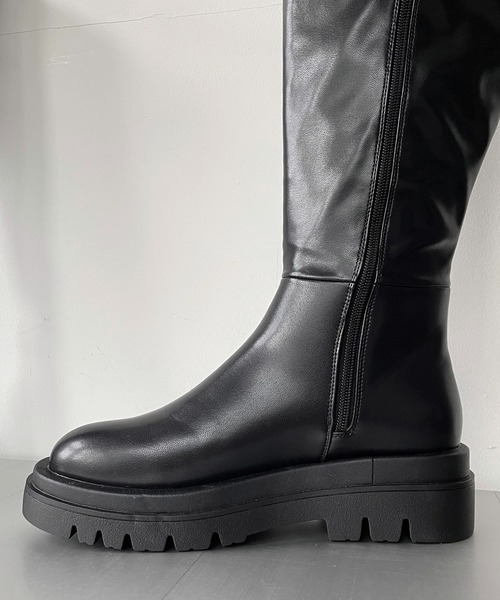 AS KNOW AS PINKY（アズノゥアズピンキー）の「2段ソール風ロングブーツ（ブーツ・レディース・ブラック/ダークブラウン・M/L）」の4枚目の写真