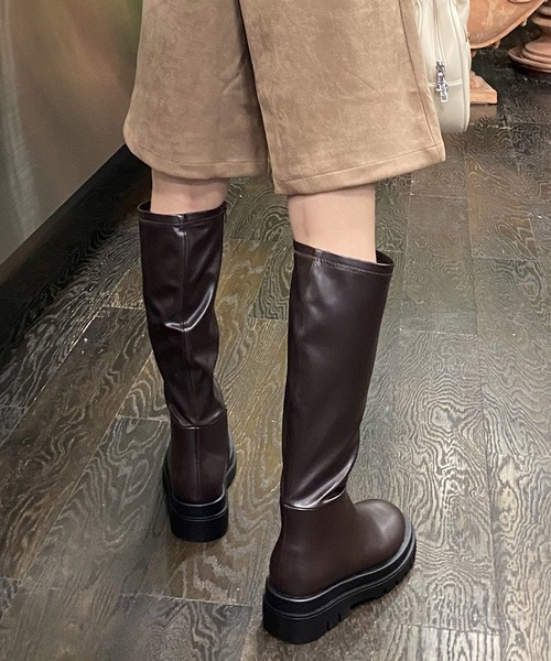 AS KNOW AS PINKY（アズノゥアズピンキー）の「2段ソール風ロングブーツ（ブーツ・レディース・ブラック/ダークブラウン・M/L）」の22枚目の写真