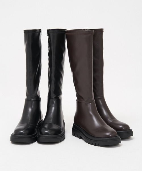AS KNOW AS PINKY（アズノゥアズピンキー）の「2段ソール風ロングブーツ（ブーツ・レディース・ブラック/ダークブラウン・M/L）」の17枚目の写真