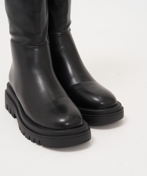 AS KNOW AS PINKY（アズノゥアズピンキー）の「2段ソール風ロングブーツ（ブーツ・レディース・ブラック/ダークブラウン・M/L）」の13枚目の写真