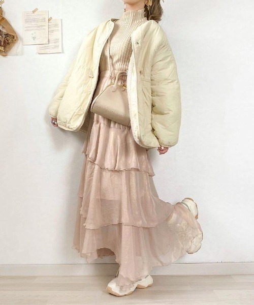 Mysa&Liina by yuririn（ミーサリーナバイユリリン）の「箔プリントフレアティアードスカート（スカート・レディース・グレー/ブラウン/ベージュ・M）」の4枚目の写真