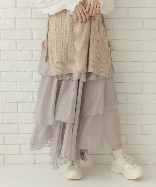 Mysa&Liina by yuririn（ミーサリーナバイユリリン）の「箔プリントフレアティアードスカート（スカート・レディース・グレー/ブラウン/ベージュ・M）」の21枚目の写真