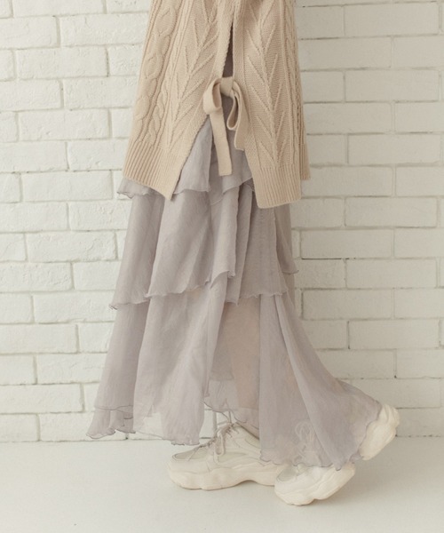 Mysa&Liina by yuririn（ミーサリーナバイユリリン）の「箔プリントフレアティアードスカート（スカート・レディース・グレー/ブラウン/ベージュ・M）」の22枚目の写真